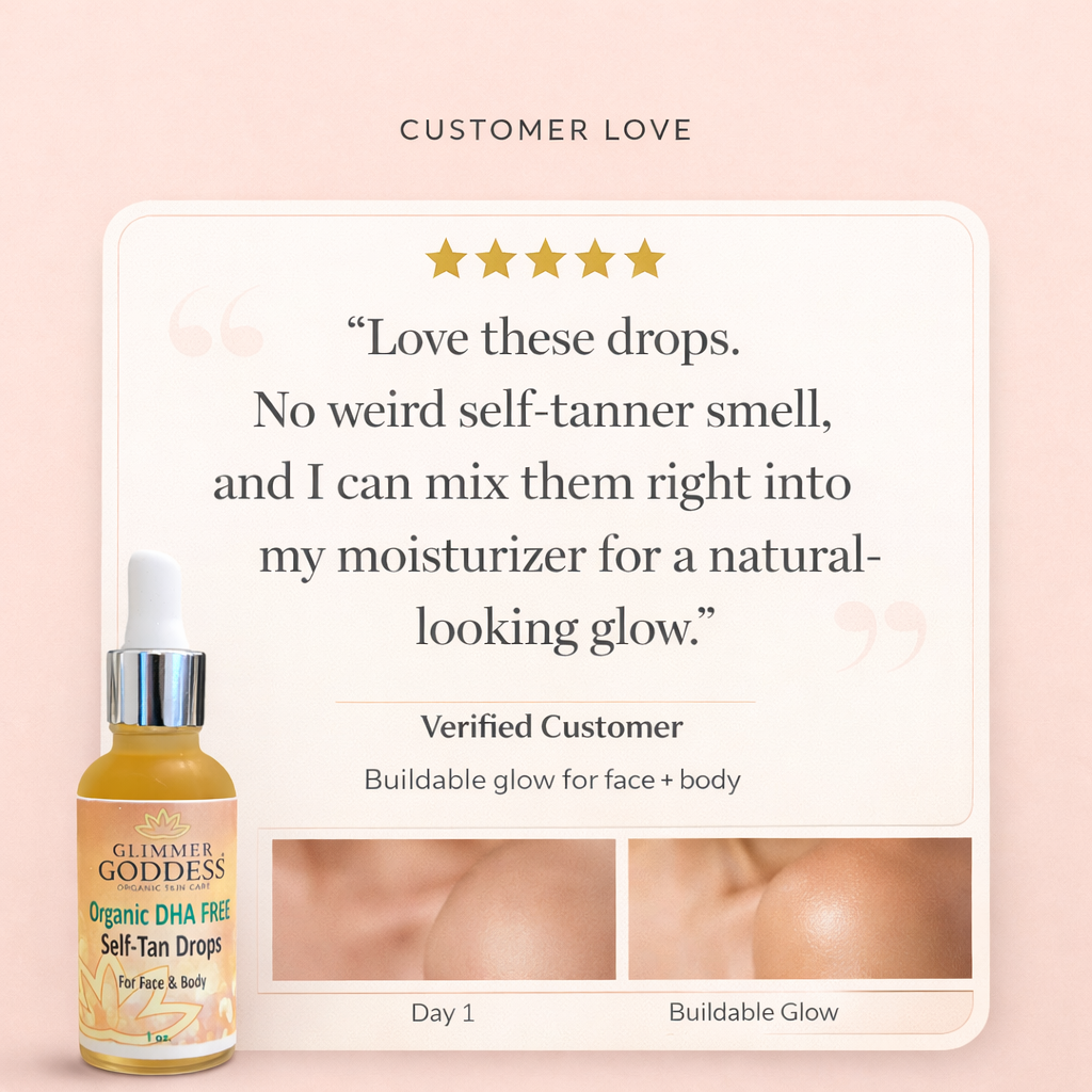 Organic DHA‑Free Tanning Drops – Gradual, No‑Odor Glow